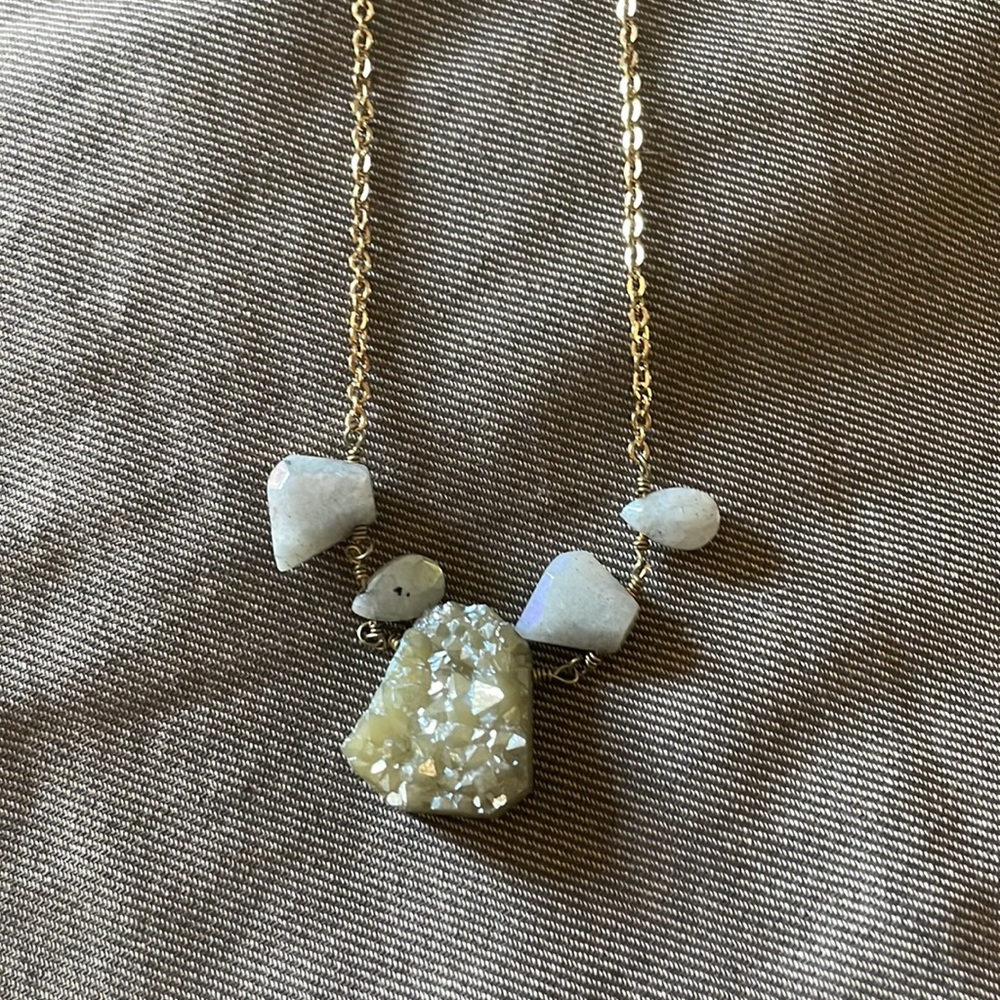 NWT Anthropologie A V Max Stones Gold Necklace